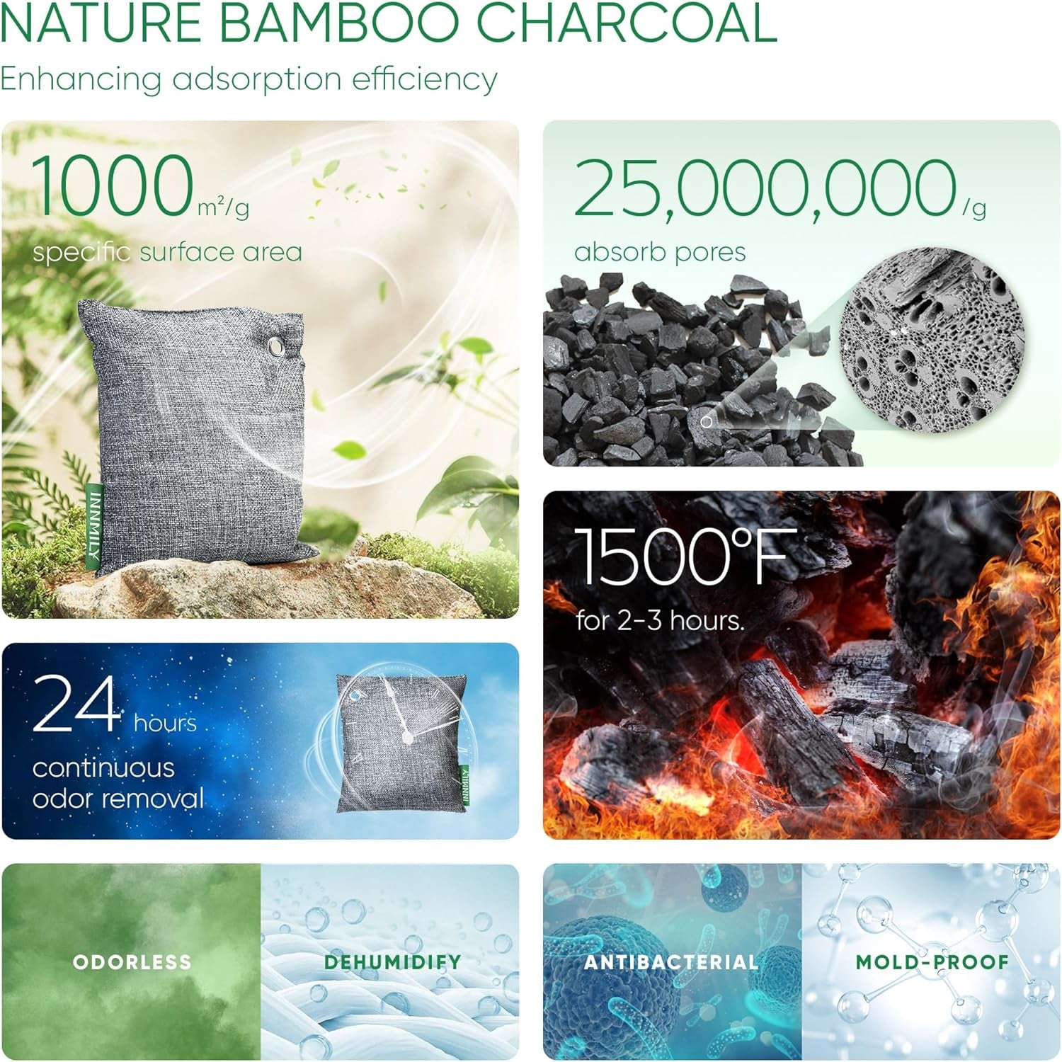 6 Pack Activated Charcoal Odor Absorber Bags Shoe Deodorizer Air Purifier