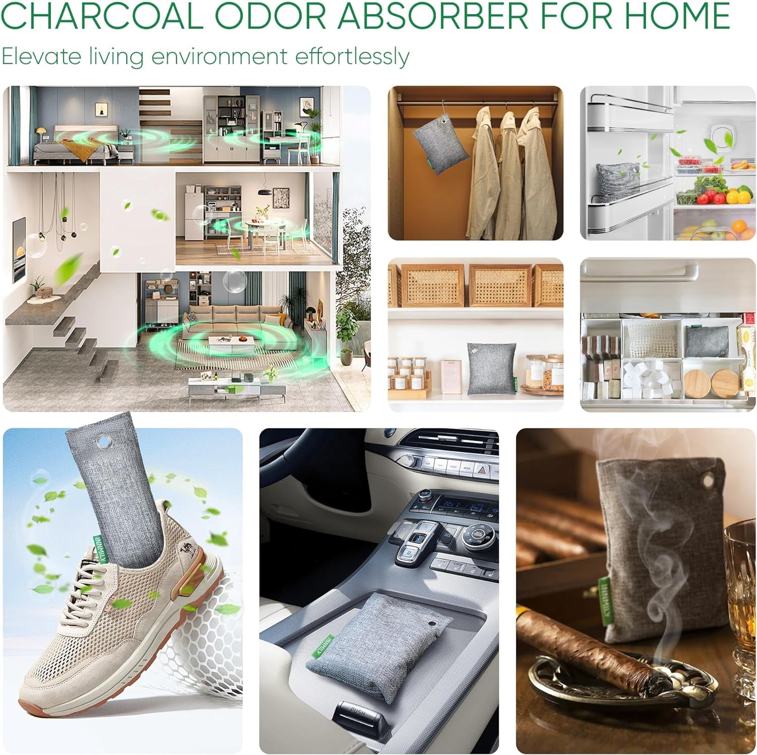 6 Pack Activated Charcoal Odor Absorber Bags Shoe Deodorizer Air Purifier