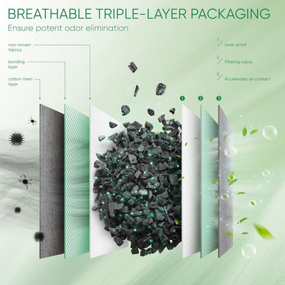 6 Pack Activated Charcoal Odor Absorber Bags Shoe Deodorizer Air Purifier