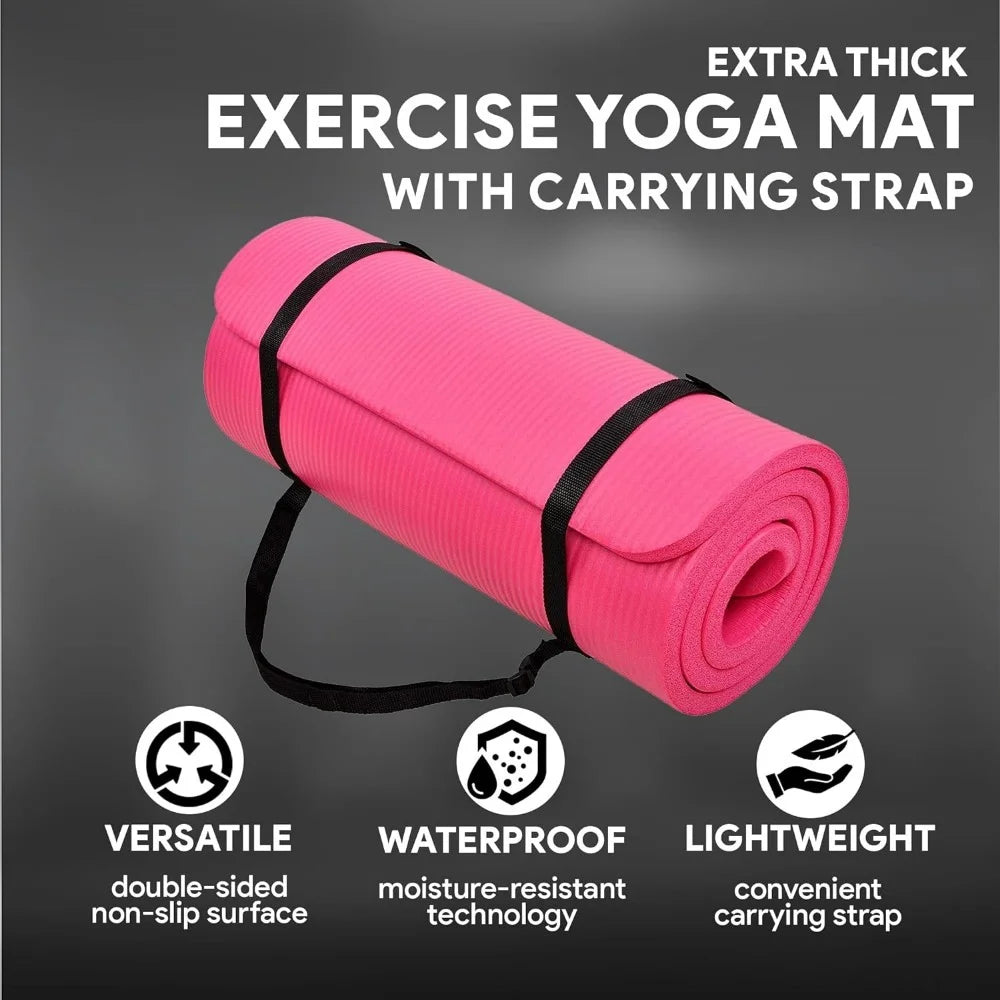Gocloud Extra Thick Non-Slip Yoga Mat, 71" X 24" with Carrying Strap and Knee Pad, Pink