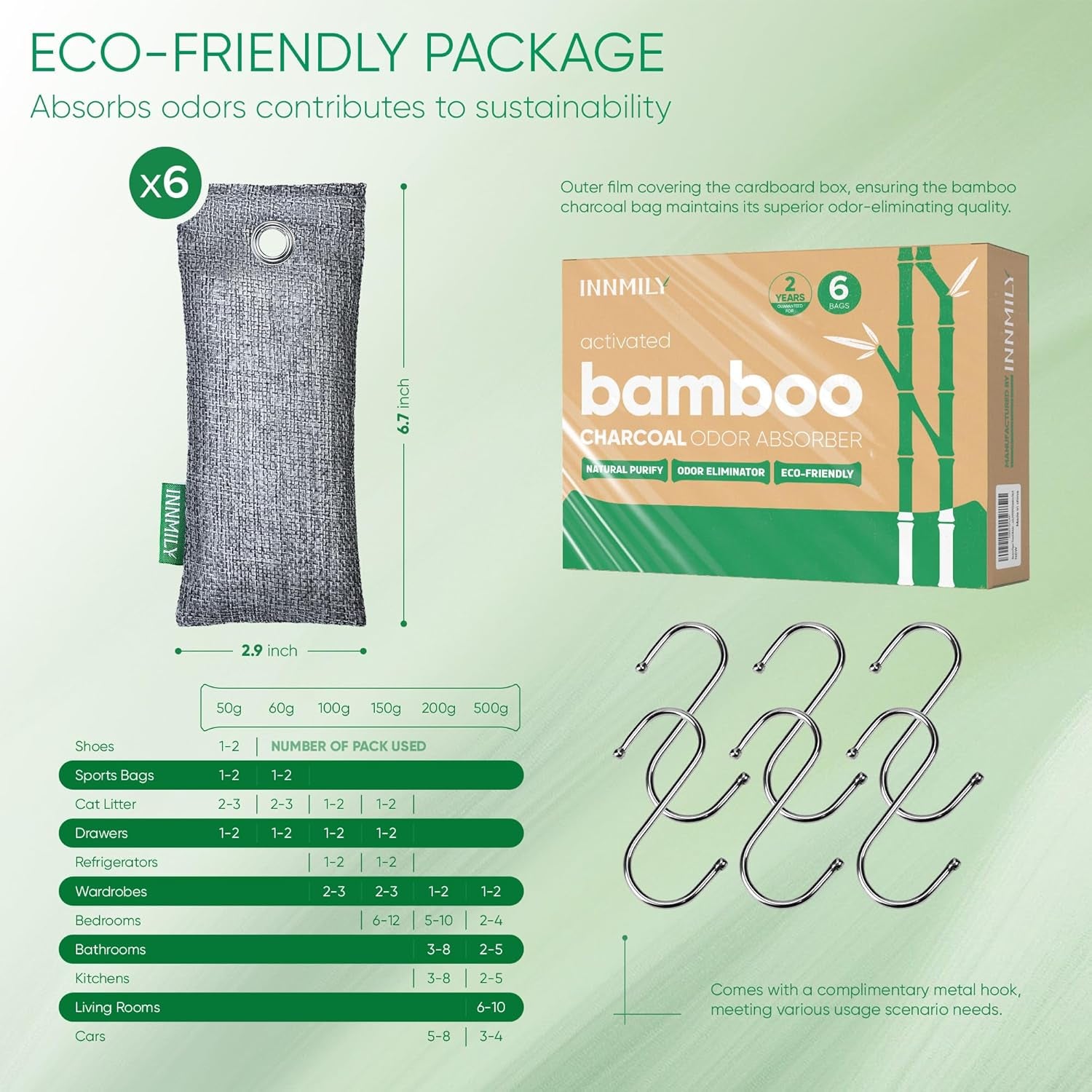 6 Pack Activated Charcoal Odor Absorber Bags Shoe Deodorizer Air Purifier