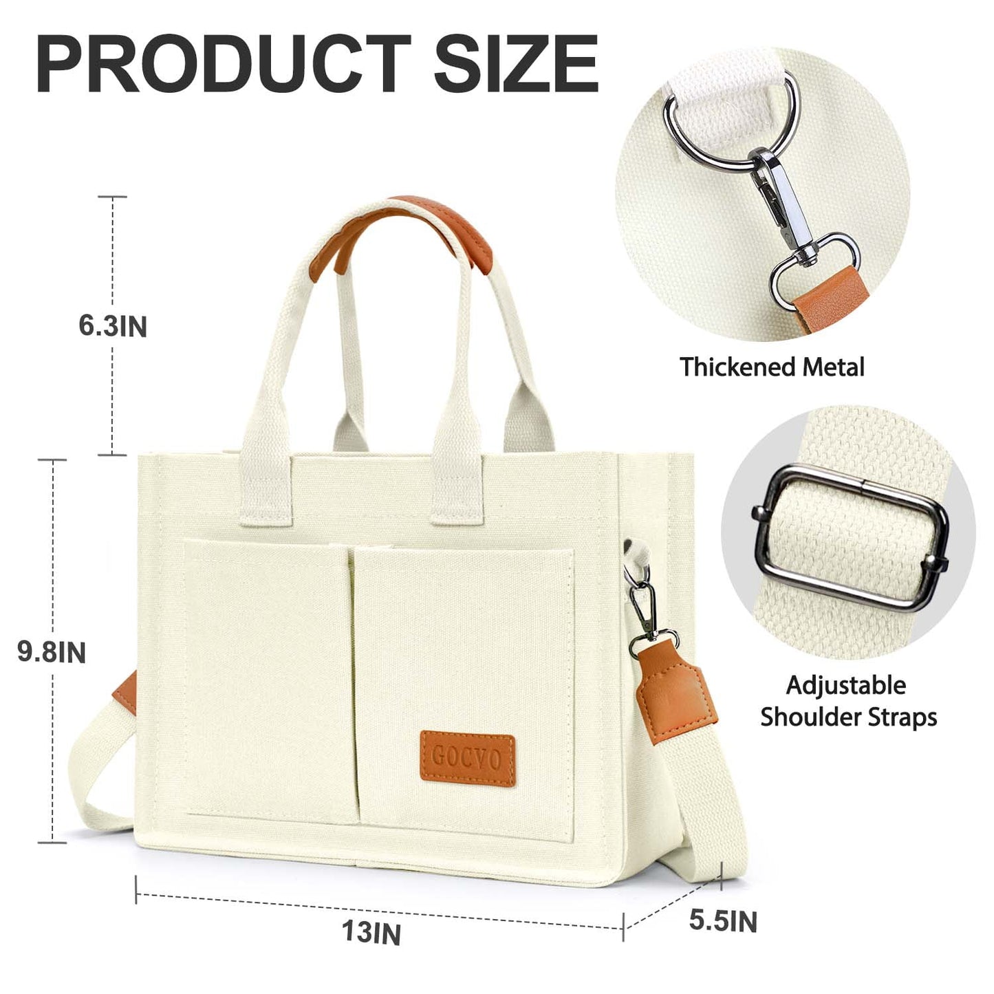 Canvas Tote Bag for Women, Large Multi-Pocket Handbags for Woman, Crossbody Canvas Bag, Beige