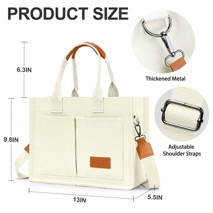 Canvas Tote Bag for Women, Large Multi-Pocket Handbags for Woman, Crossbody Canvas Bag, Beige